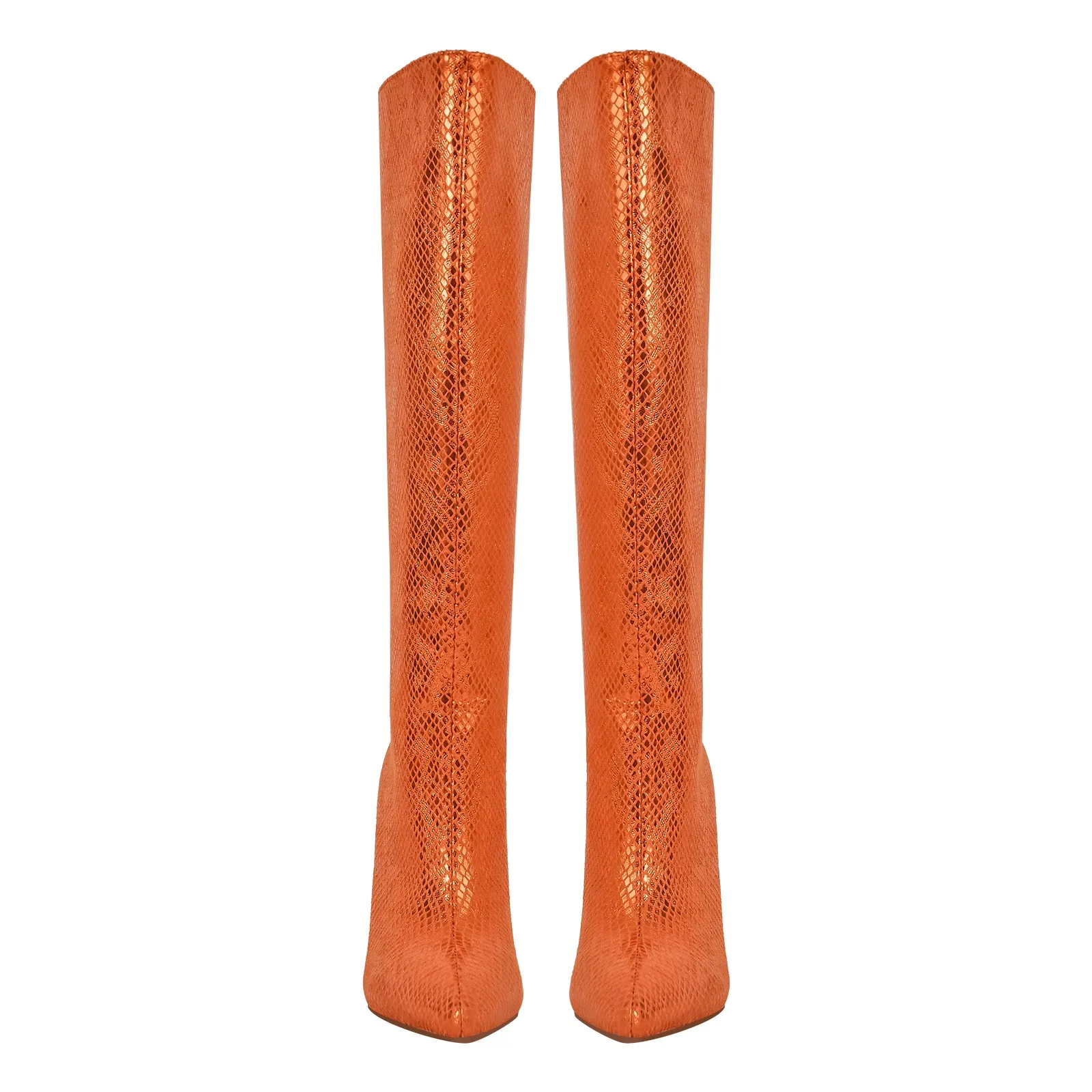 Metallic Snake Print Chunky Heel Knee High Boots sold by Onlymaker product image thumbnail 4