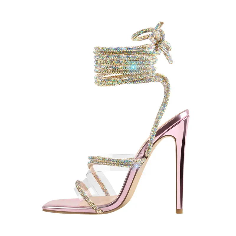 Rhinestone Straps Lace-up High Heel Sandals sold by Onlymaker