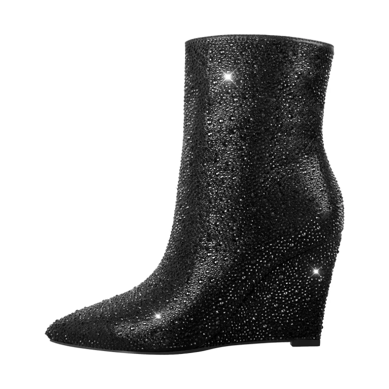 Rhinestone Wedge Heel Ankle Boots sold by Onlymaker