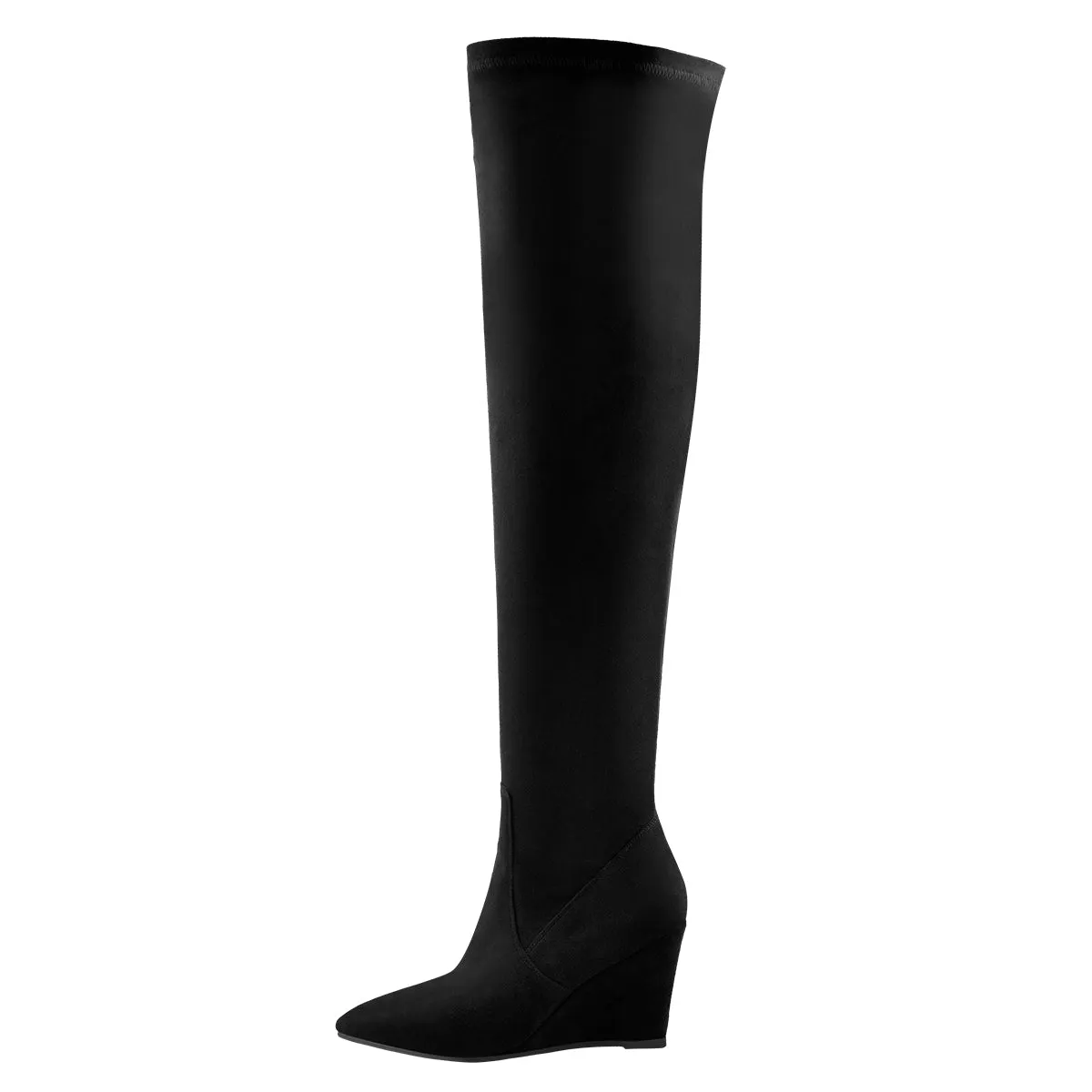 Black Suede Pointy Toe Wedge Heel Over The Knee Boots sold by Onlymaker
