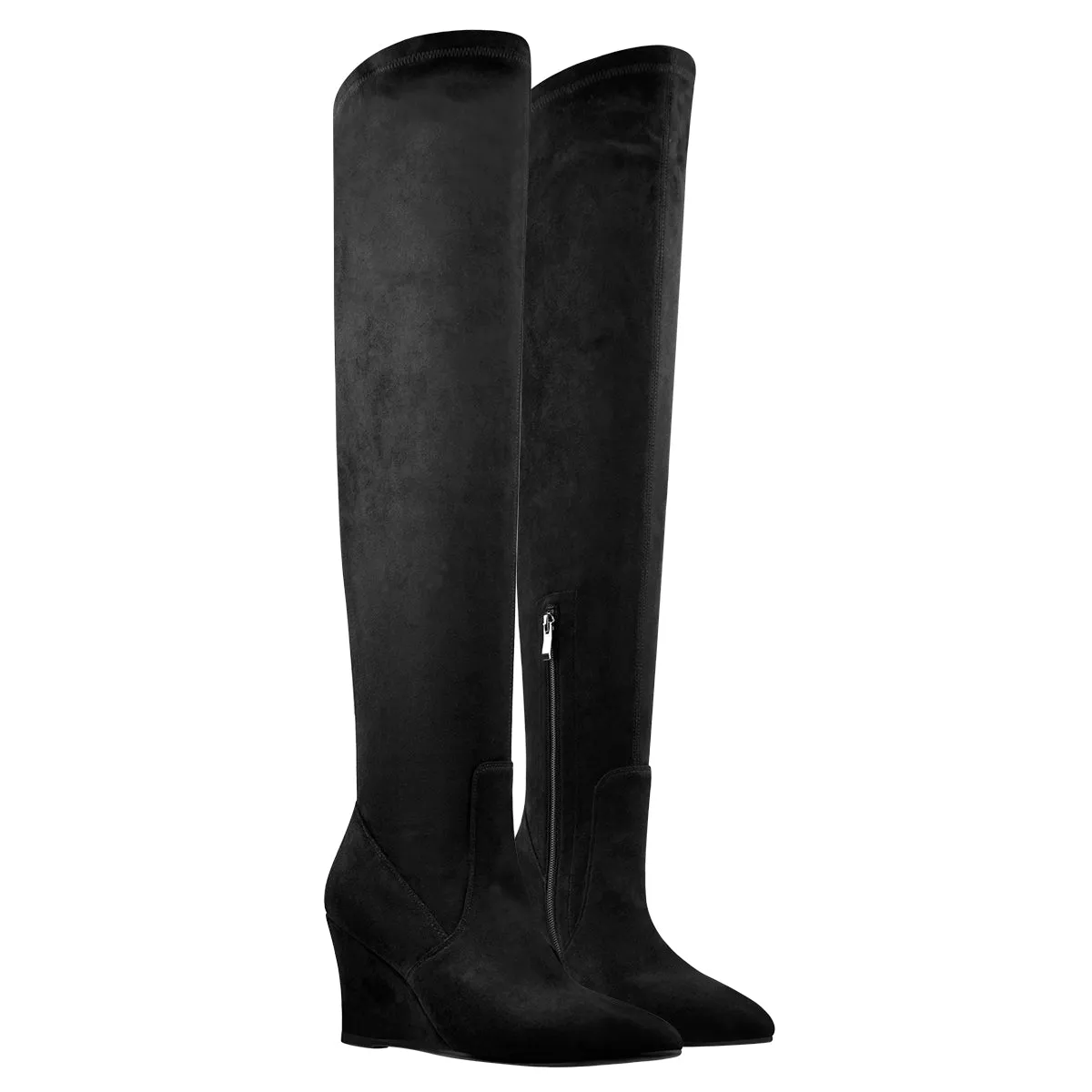 Black Suede Pointy Toe Wedge Heel Over The Knee Boots sold by Onlymaker product image thumbnail 2