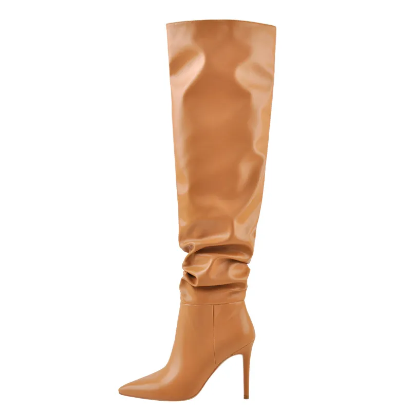 Brown Pointed Toe Stiletto Tight High Boots 10CM Heel sold by Onlymaker