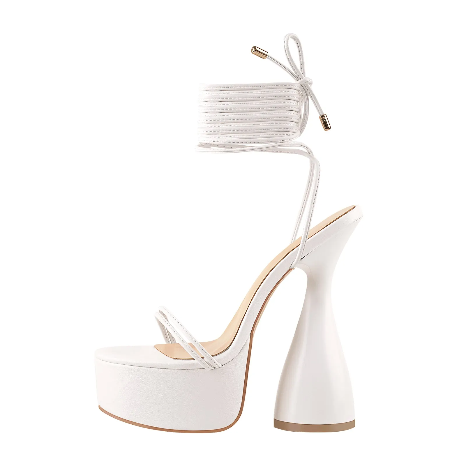 White Round Toe Platform Ankle Strap High Heel Sandals sold by Onlymaker