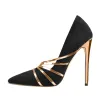 Pointed Toe Black Suede High Heel Gold Stiletto Pumps sold by Onlymaker
