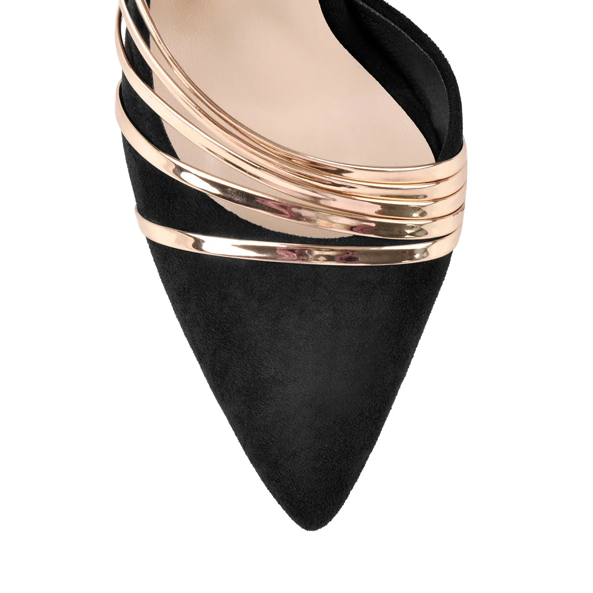 Pointed Toe Black Suede High Heel Gold Stiletto Pumps sold by Onlymaker product image thumbnail 4