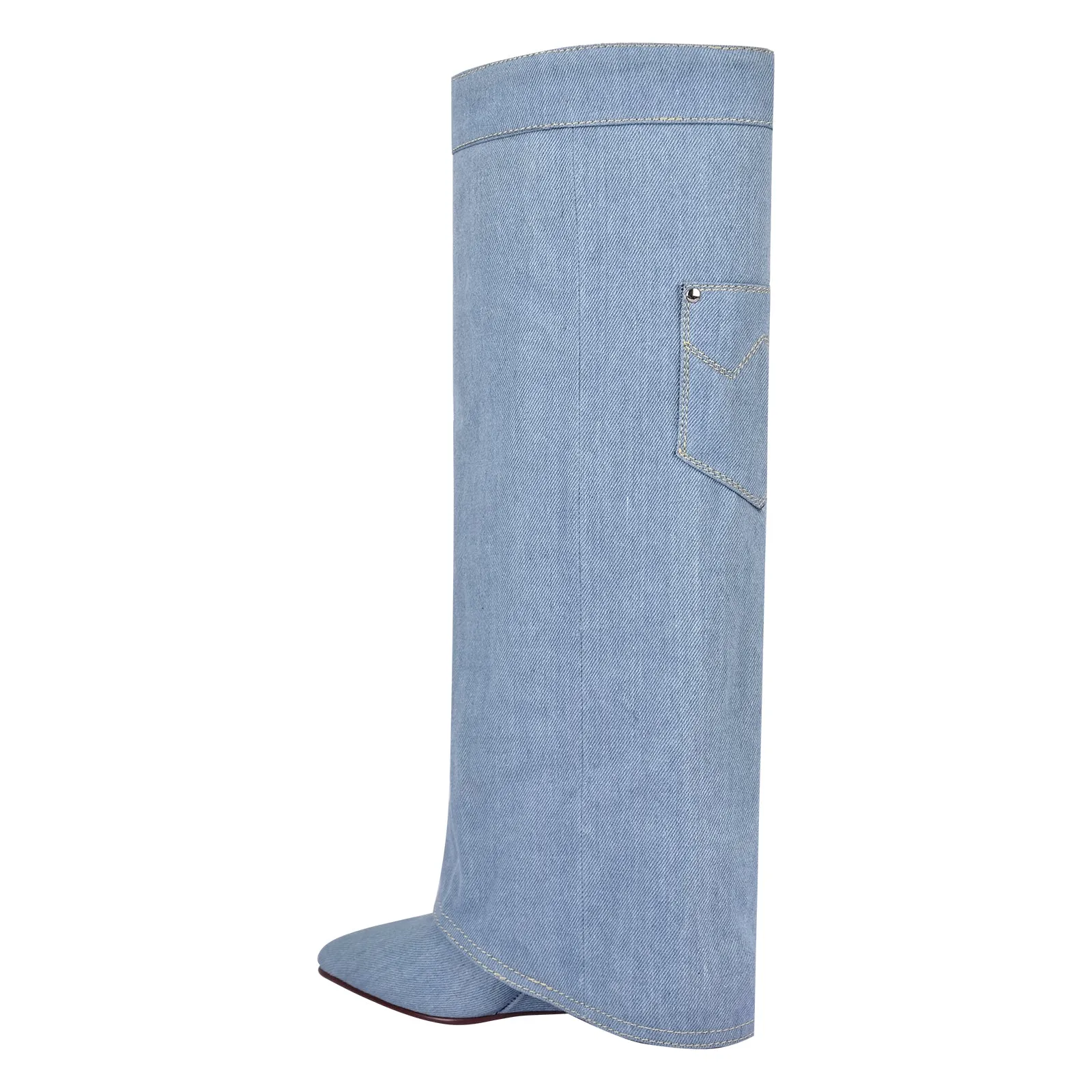 Wedge Heel Denim Fold Over Boots sold by Onlymaker product image thumbnail 5