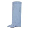 Wedge Heel Denim Fold Over Boots sold by Onlymaker
