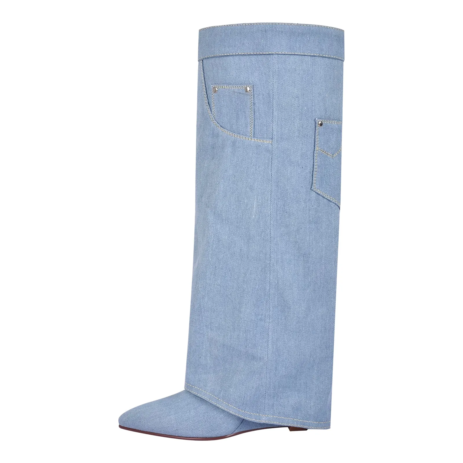 Wedge Heel Denim Fold Over Boots sold by Onlymaker product image thumbnail 2