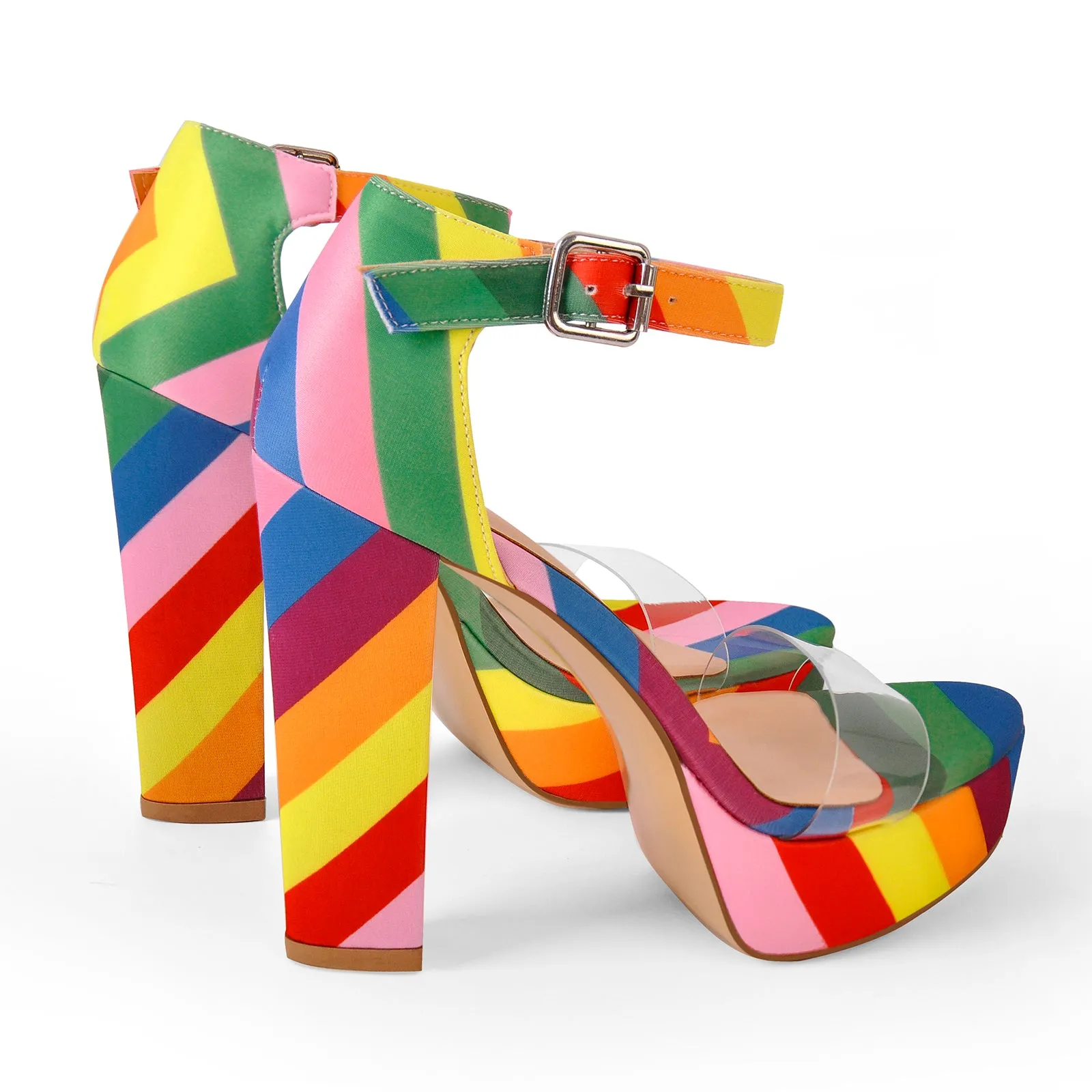 Rainbow Platform Chunky Heel Clear Ankle Strap Sandals sold by Onlymaker product image thumbnail 4