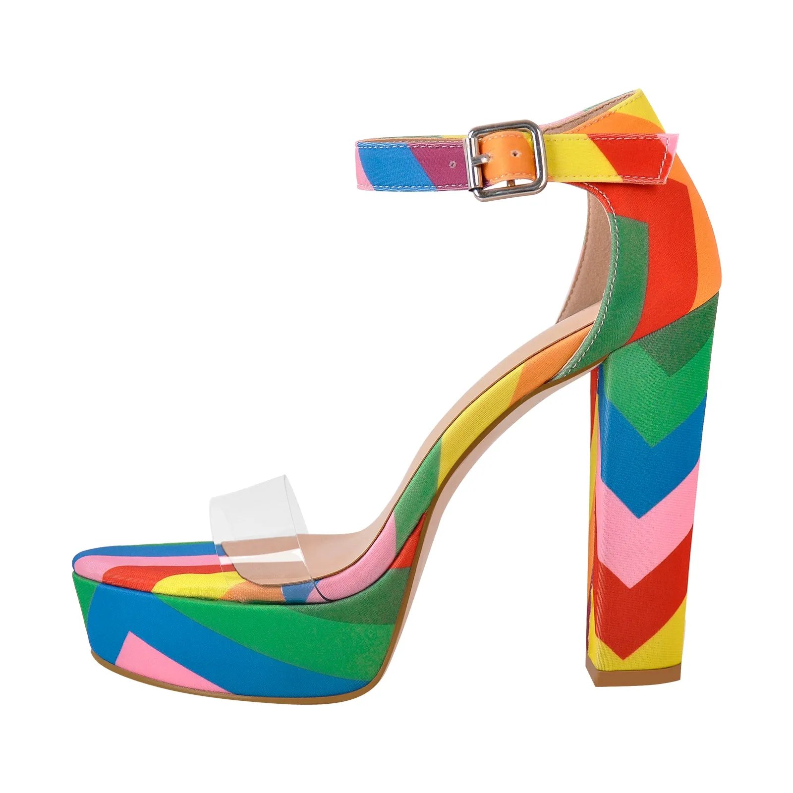 Rainbow Platform Chunky Heel Clear Ankle Strap Sandals sold by Onlymaker