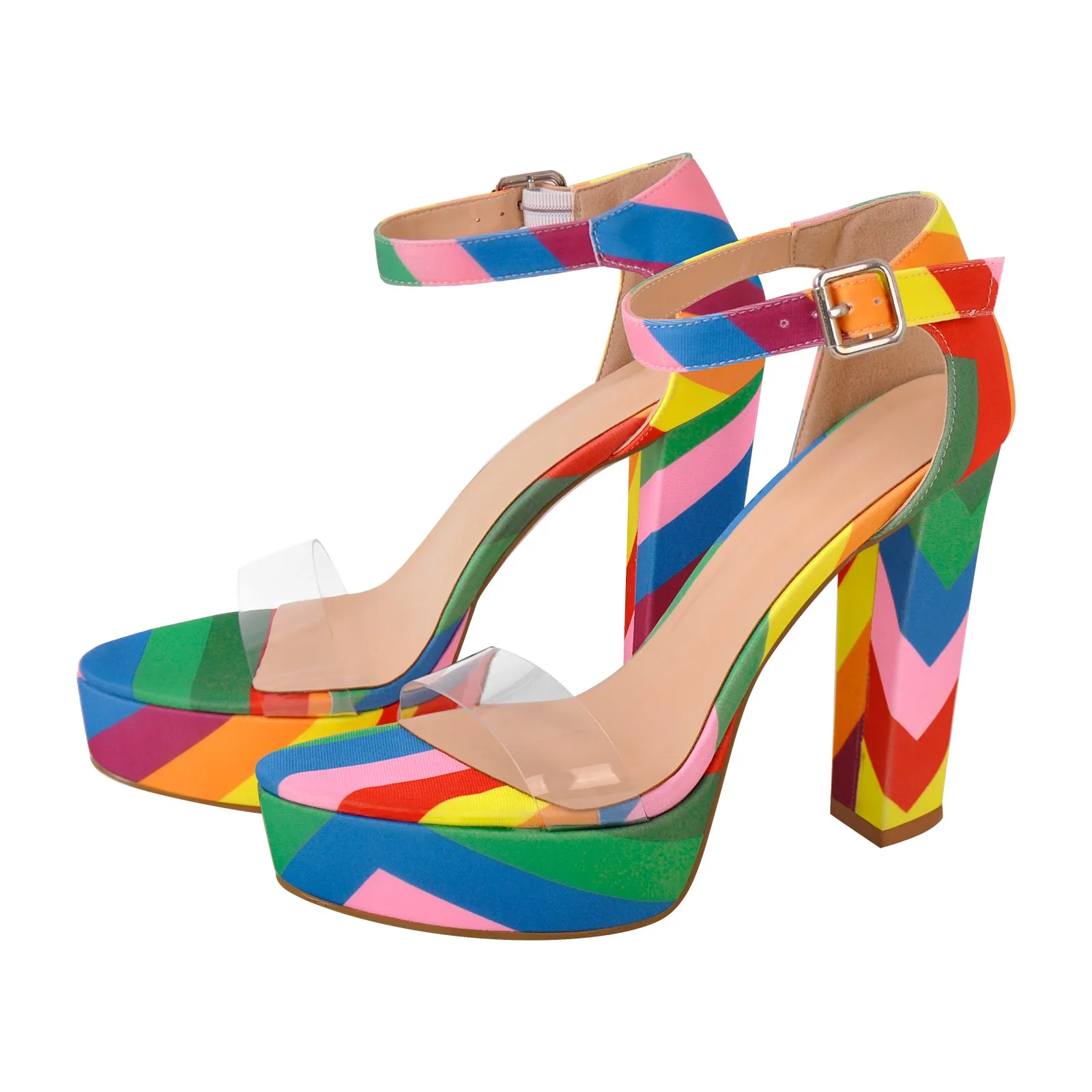 Rainbow Platform Chunky Heel Clear Ankle Strap Sandals sold by Onlymaker product image thumbnail 3