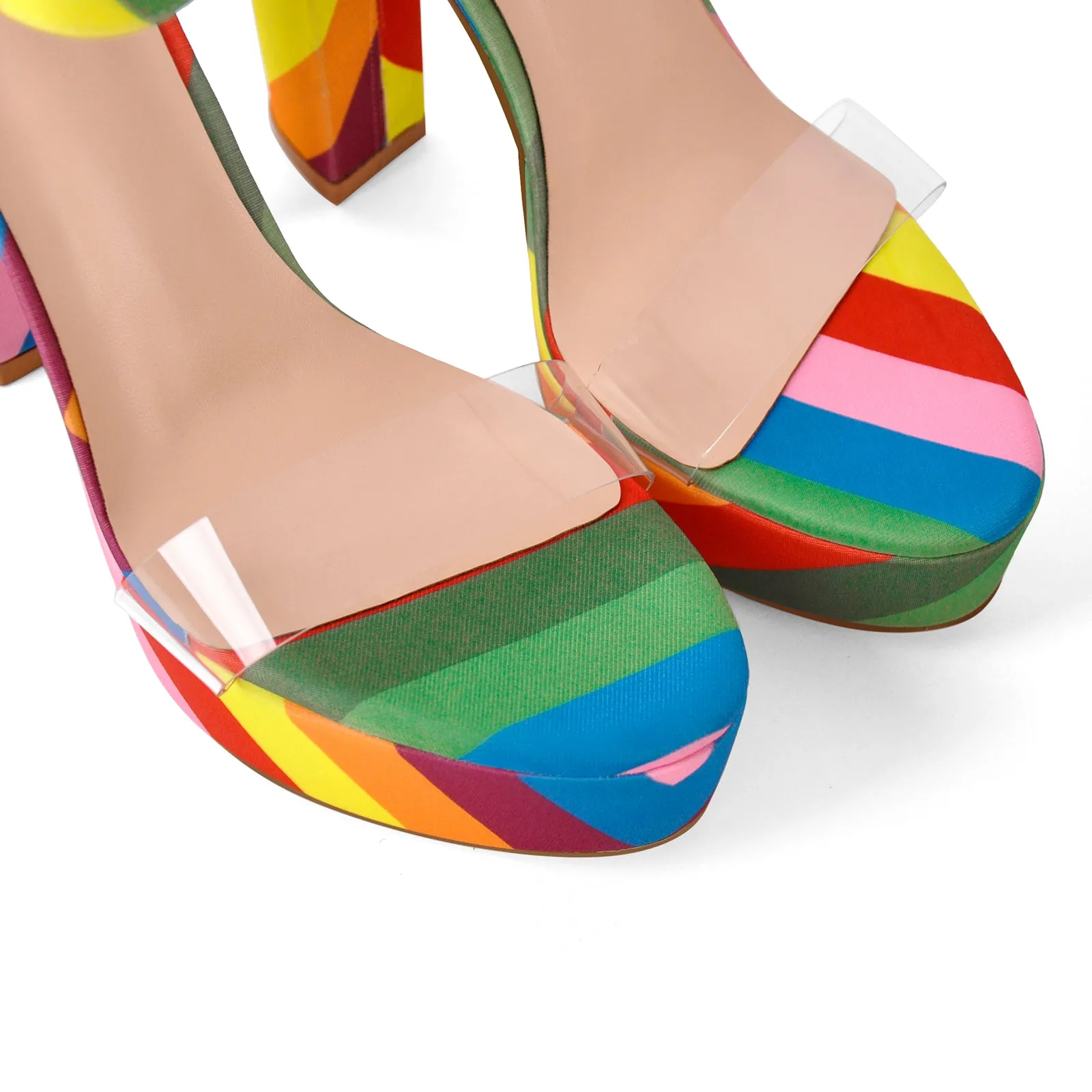 Rainbow Platform Chunky Heel Clear Ankle Strap Sandals sold by Onlymaker product image thumbnail 5