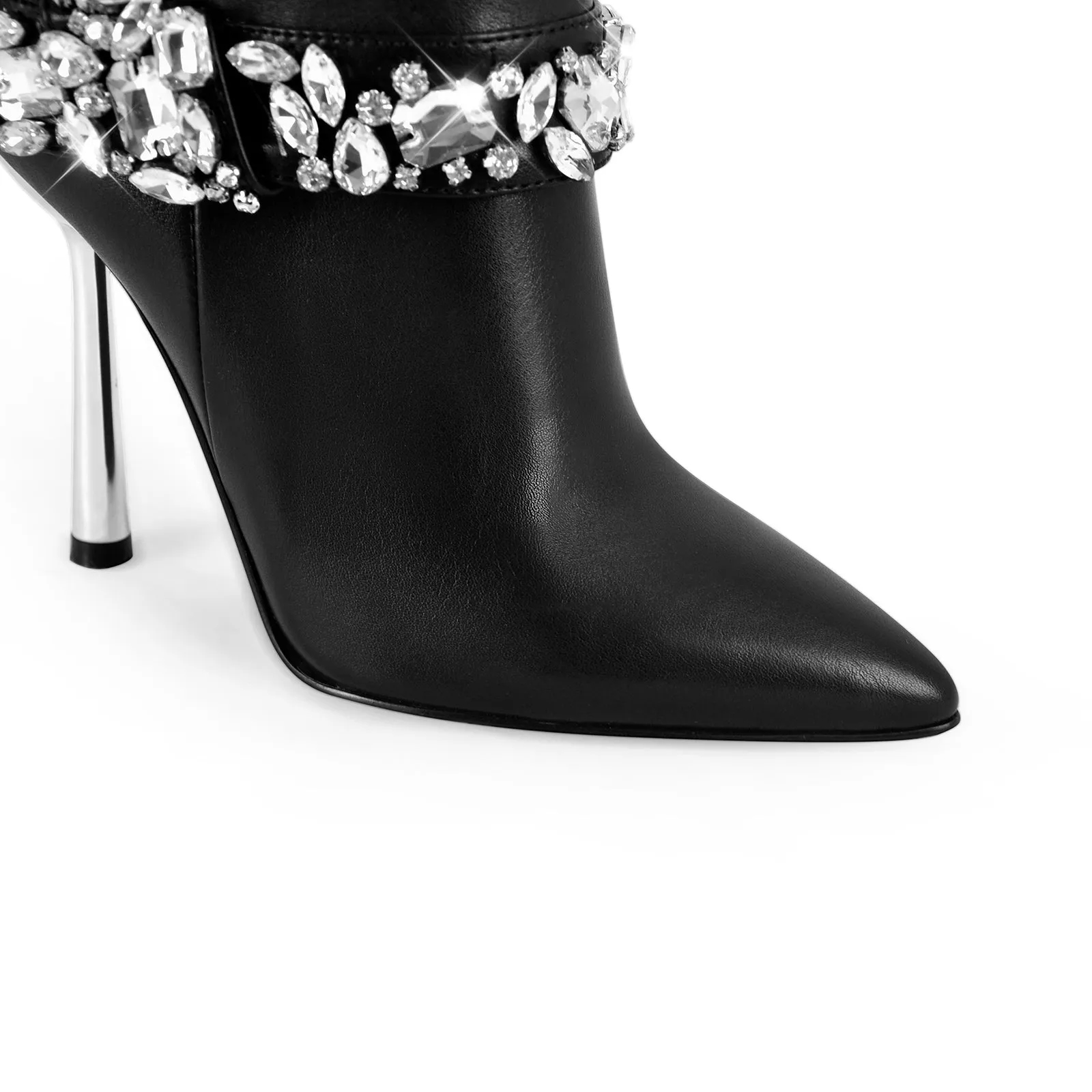 Rhinestone Strap High Metal Stiletto Thigh Boots sold by Onlymaker product image thumbnail 4