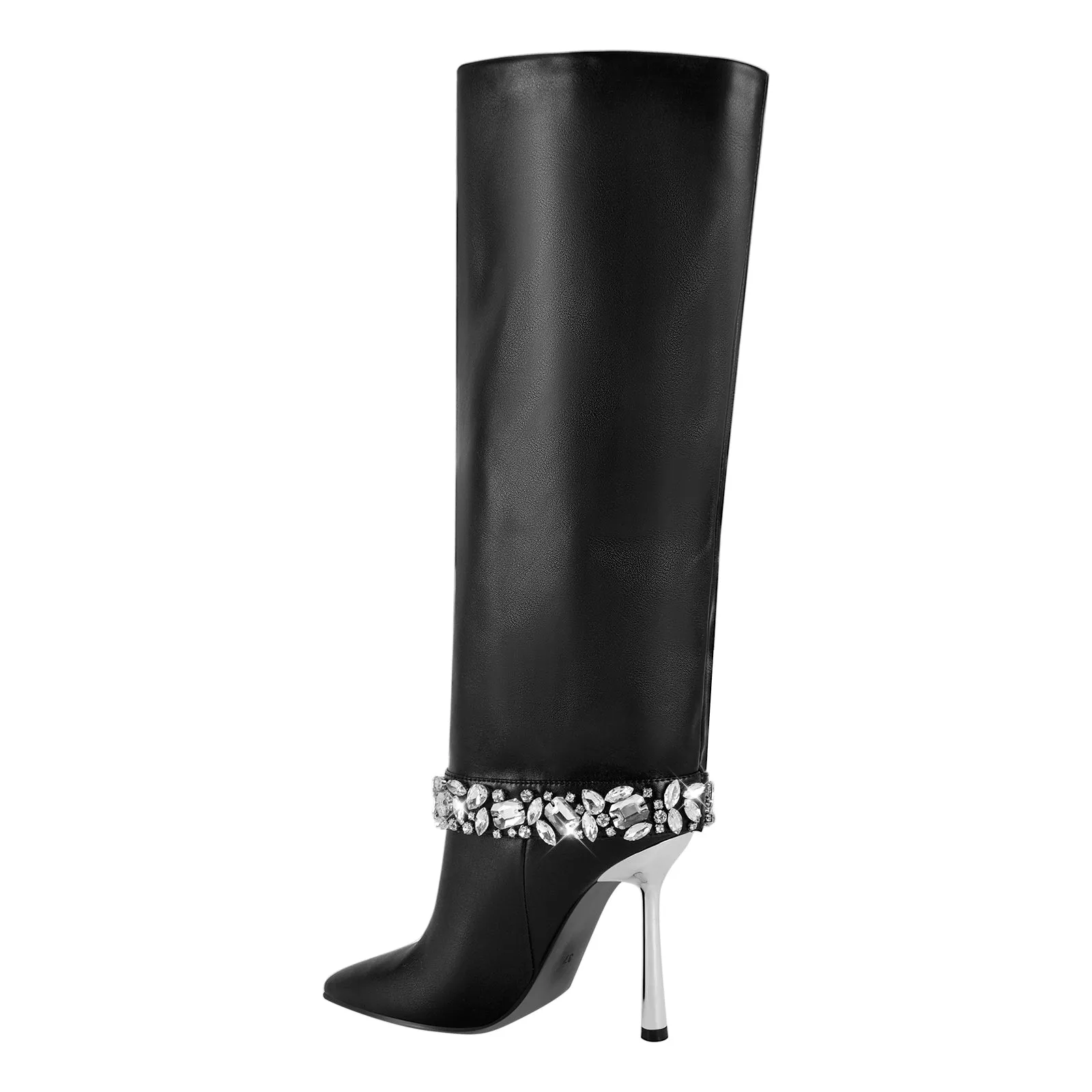 Rhinestone Strap High Metal Stiletto Thigh Boots sold by Onlymaker product image thumbnail 2