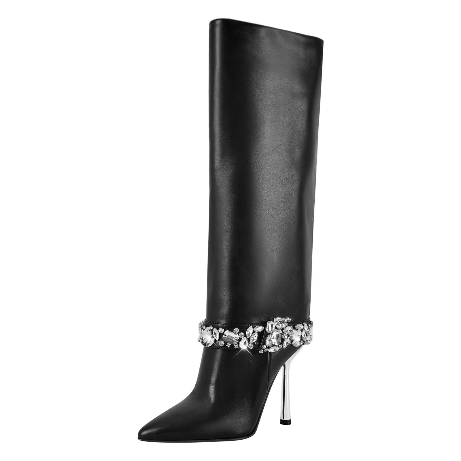 Rhinestone Strap High Metal Stiletto Thigh Boots sold by Onlymaker product image thumbnail 3
