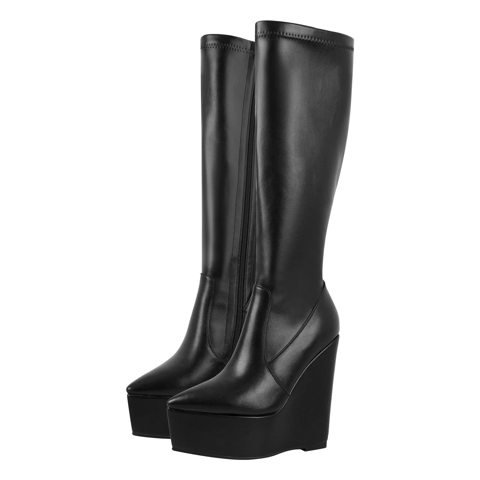 Pointed Toe Wedge Heel Zipper Knee High Boots sold by Onlymaker product image thumbnail 2