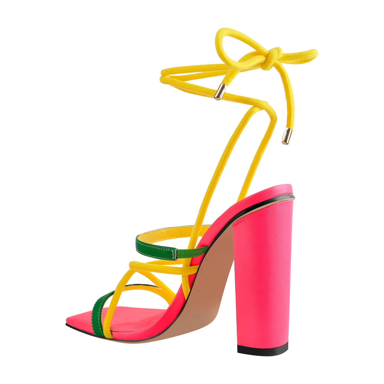 Square Toe Multi Strap Lace Up Chunky Heel Sandals sold by Onlymaker product image thumbnail 3