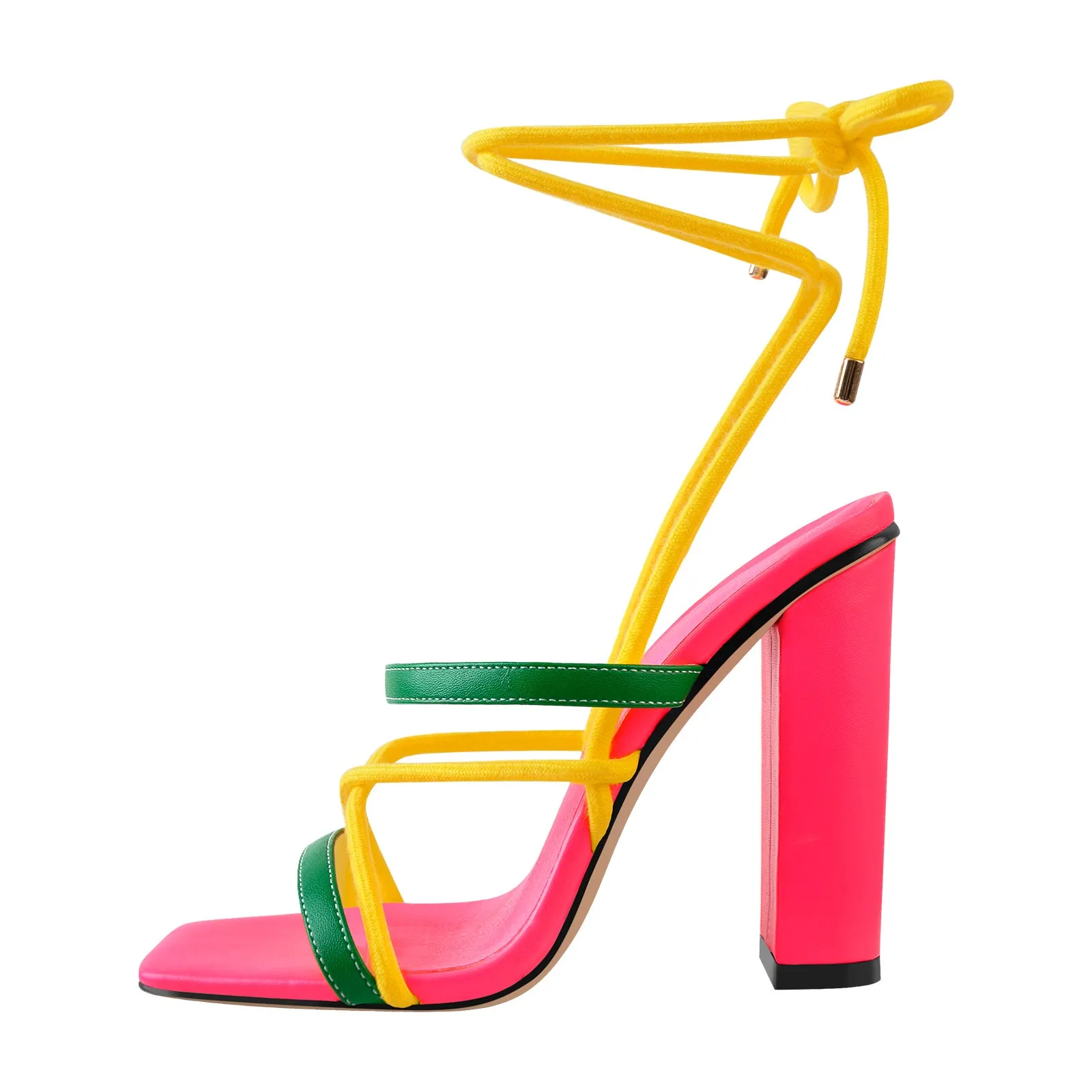 Square Toe Multi Strap Lace Up Chunky Heel Sandals sold by Onlymaker