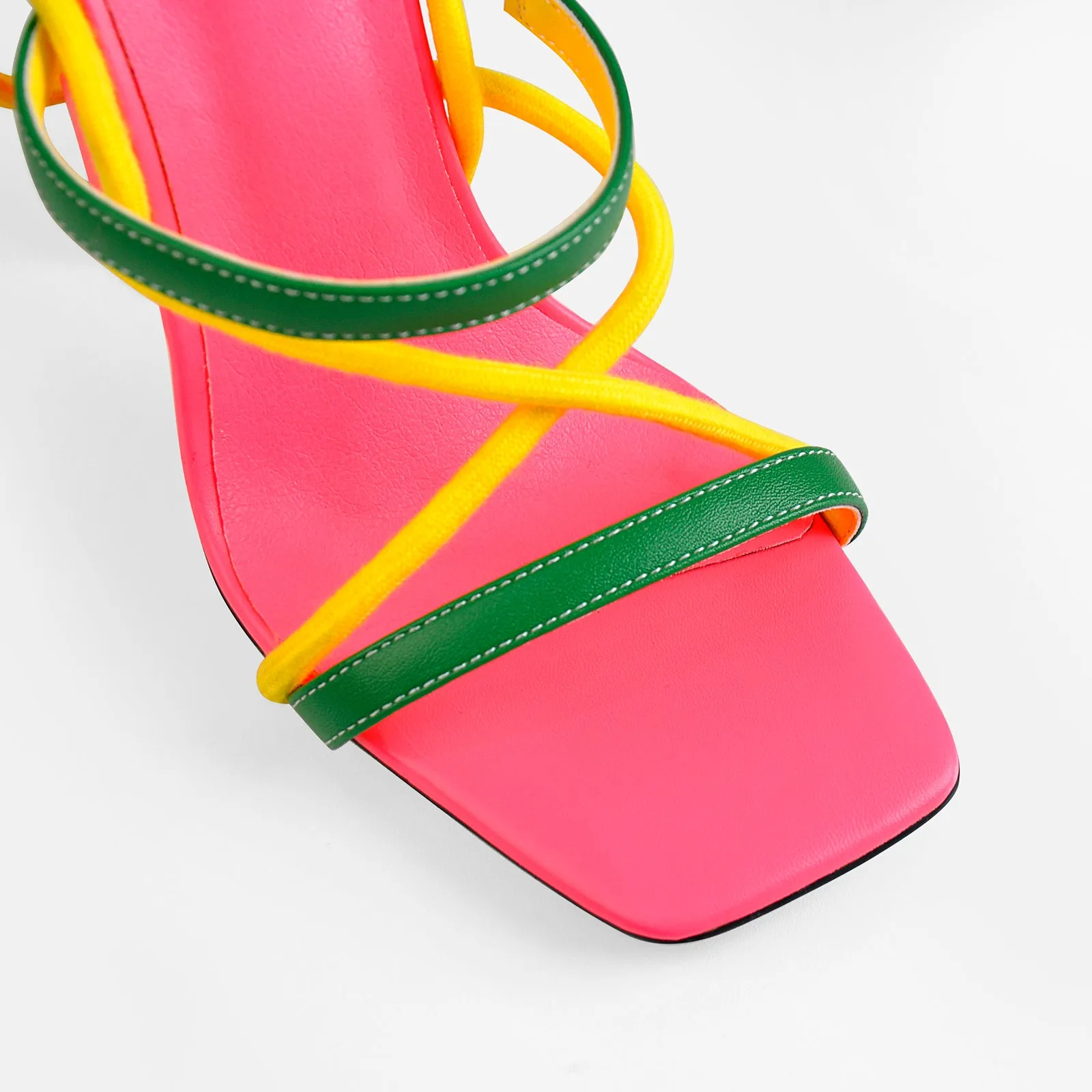 Square Toe Multi Strap Lace Up Chunky Heel Sandals sold by Onlymaker product image thumbnail 4