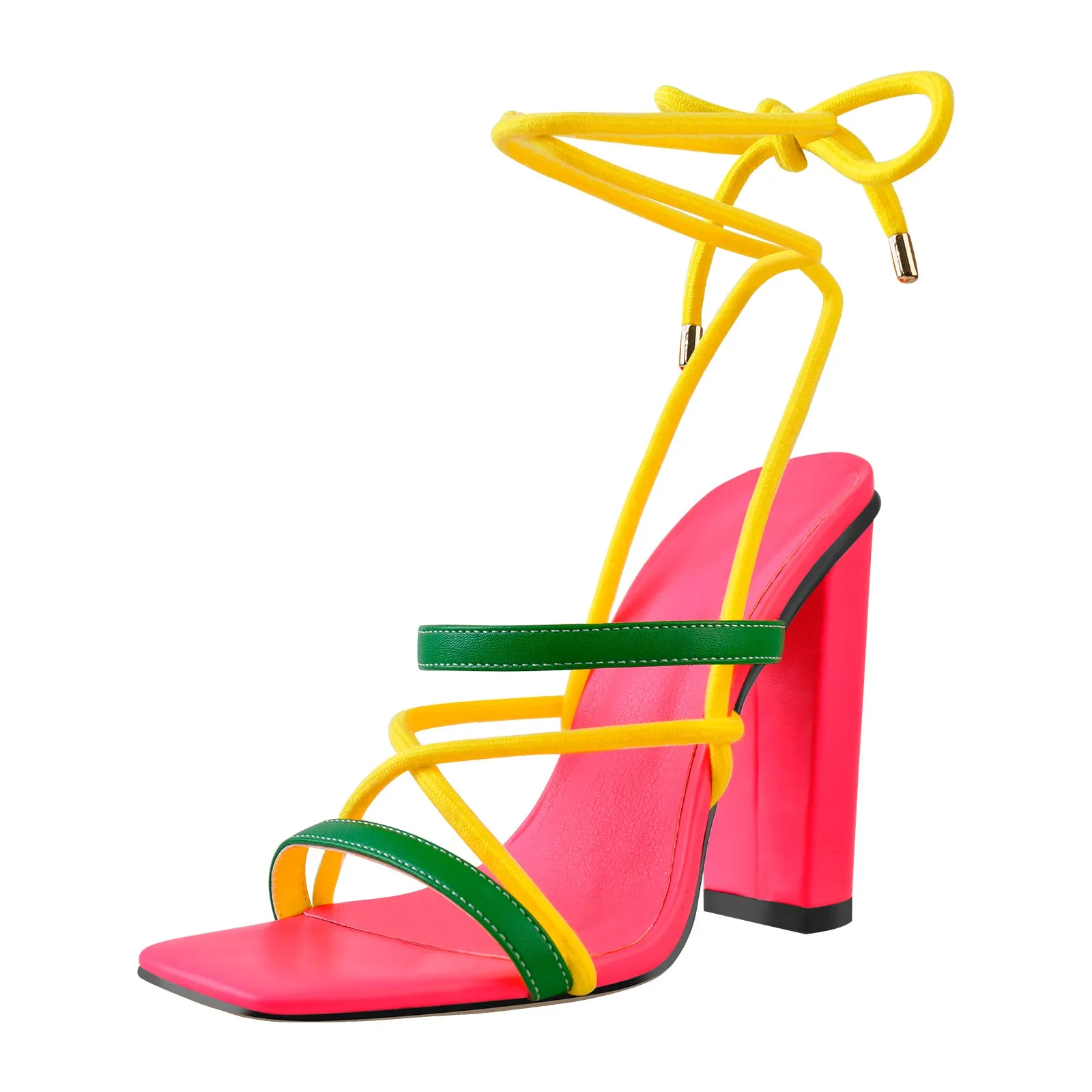 Square Toe Multi Strap Lace Up Chunky Heel Sandals sold by Onlymaker product image thumbnail 2