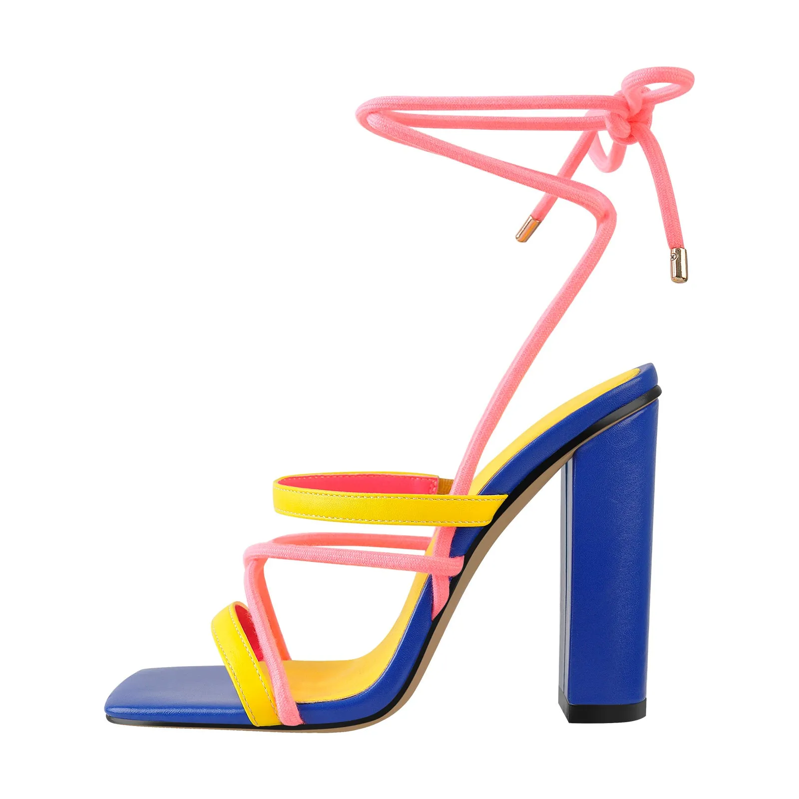 Square Toe Multi Strap Lace Up Chunky Heel Sandals sold by Onlymaker product image thumbnail 5