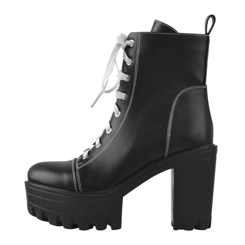 Matte Black Platform Lace Up Boots sold by Onlymaker