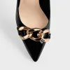 Black Metal Chain Pointed Toe Patent High Heels Stiletto Pumps sold by Onlymaker