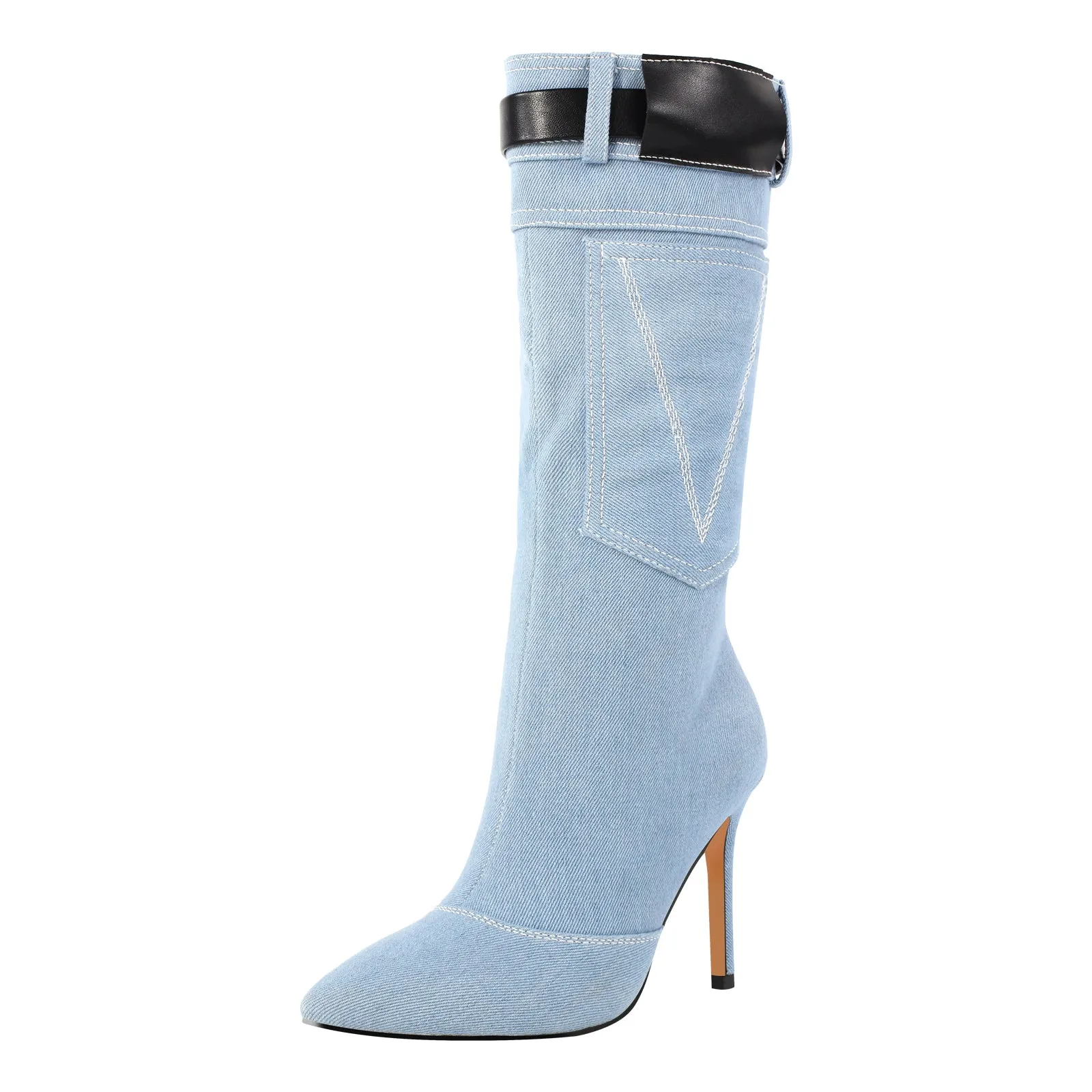 Denim Pointed Toe High Stiletto Boots sold by Onlymaker product image thumbnail 3