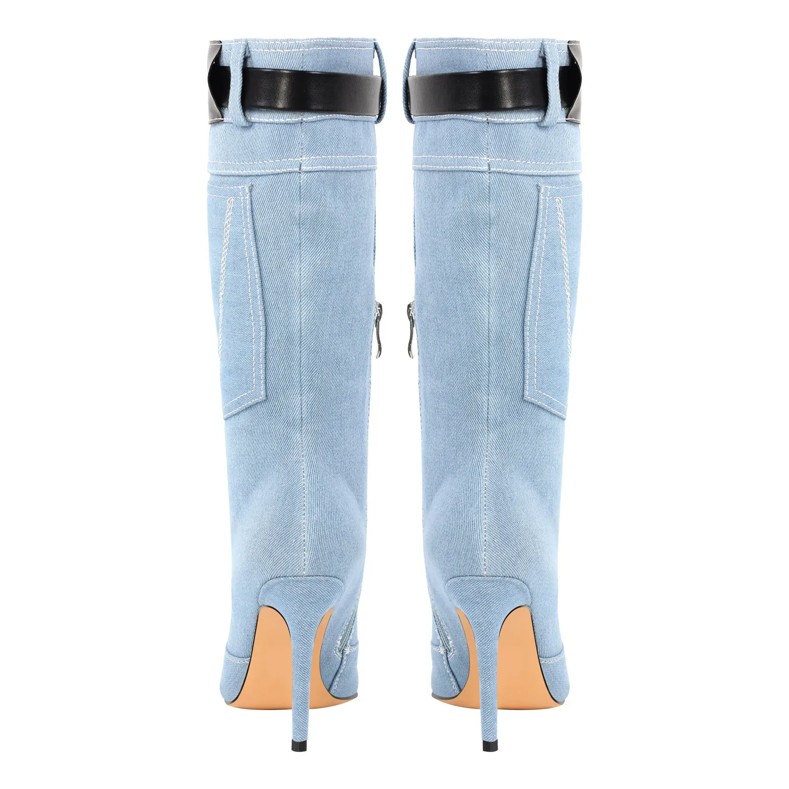 Denim Pointed Toe High Stiletto Boots sold by Onlymaker product image thumbnail 2
