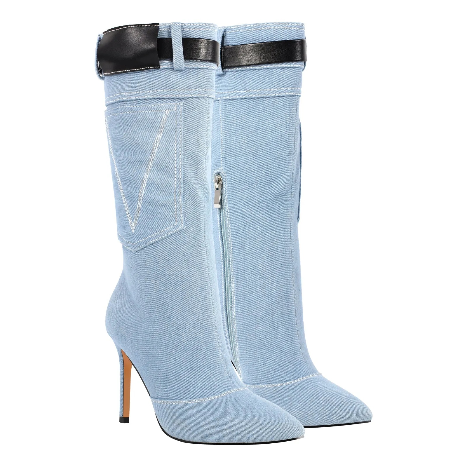 Denim Pointed Toe High Stiletto Boots sold by Onlymaker product image thumbnail 4