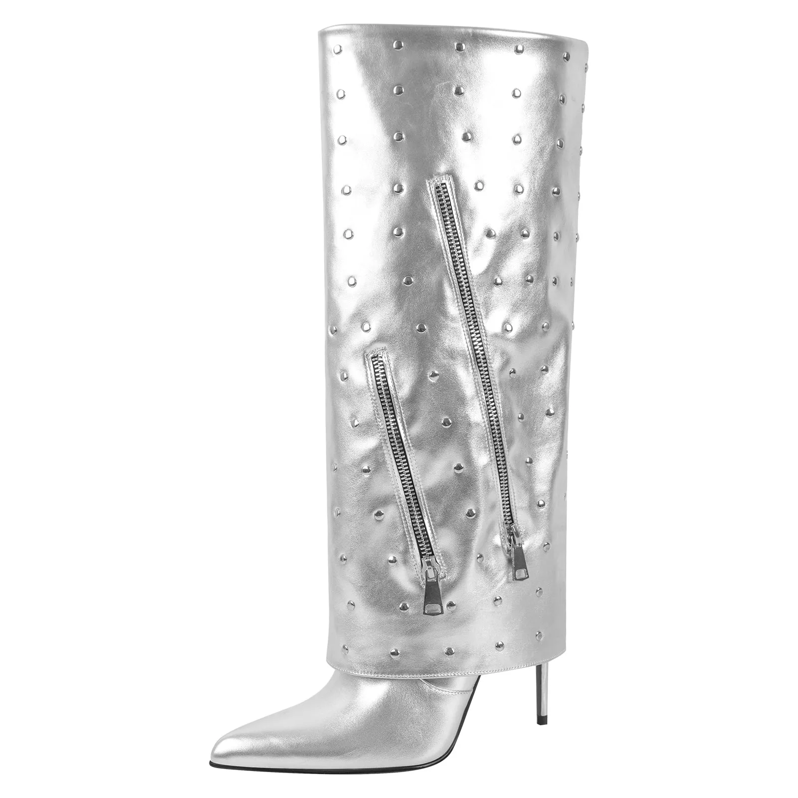 Pointed Toe Stiletto Rivet Fold Over Boots sold by Onlymaker product image thumbnail 2
