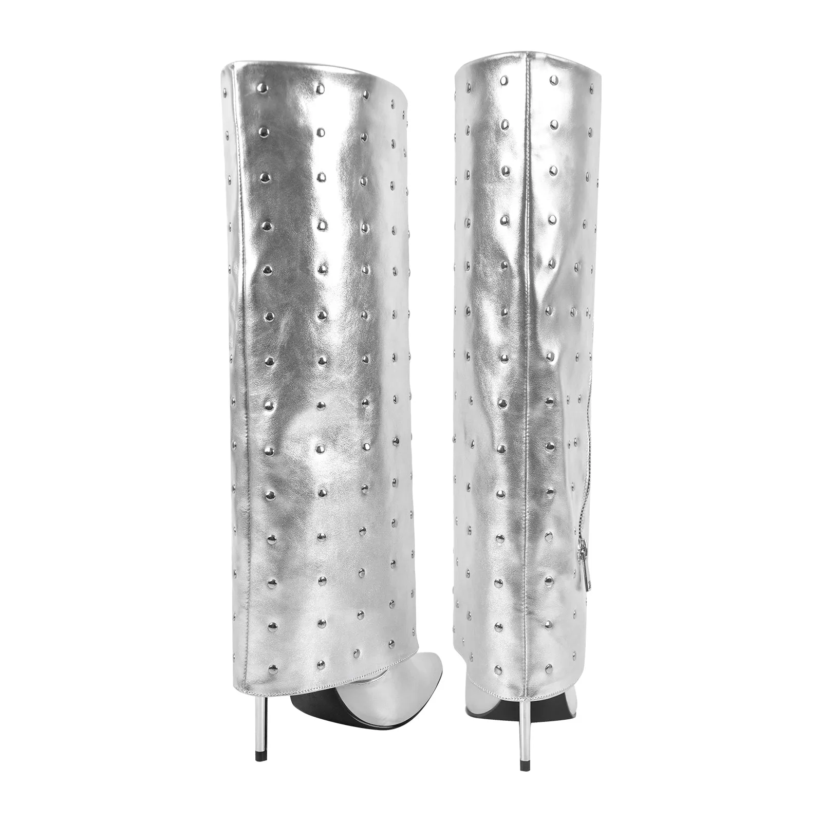 Pointed Toe Stiletto Rivet Fold Over Boots sold by Onlymaker product image thumbnail 4