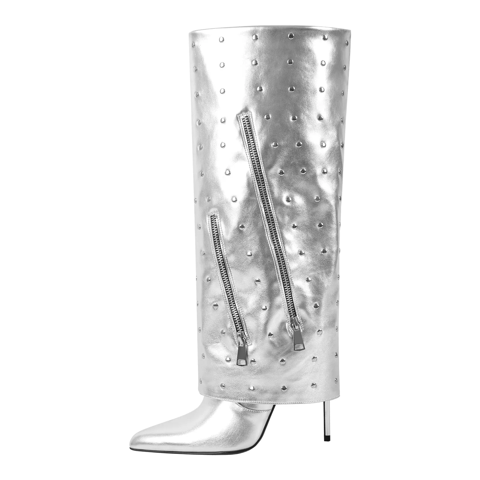 Pointed Toe Stiletto Rivet Fold Over Boots sold by Onlymaker