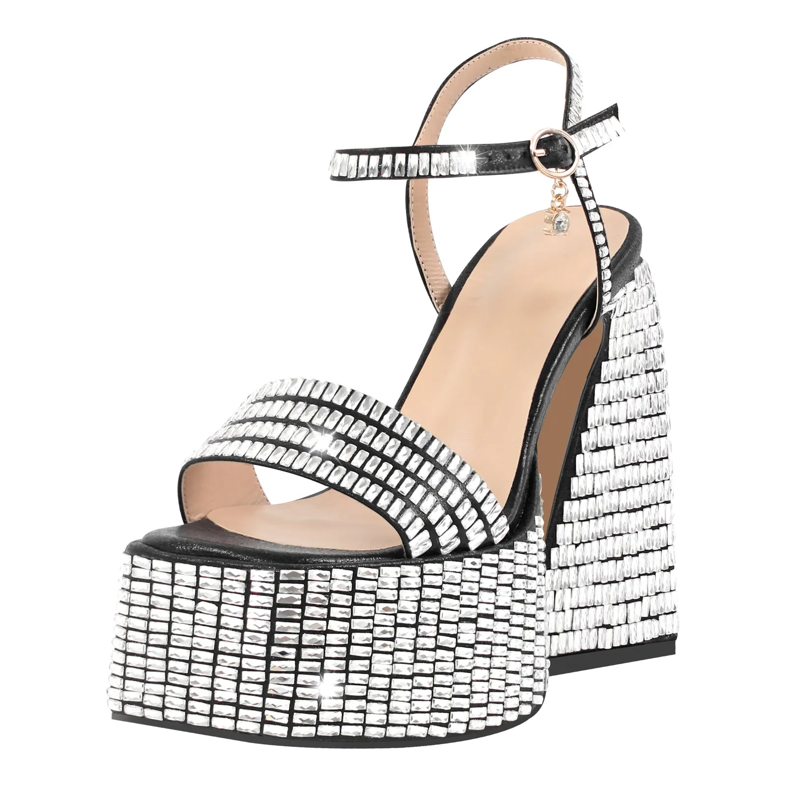 Rhinestone Square Toe Chunky Heel Platform Sandals sold by Onlymaker product image thumbnail 2