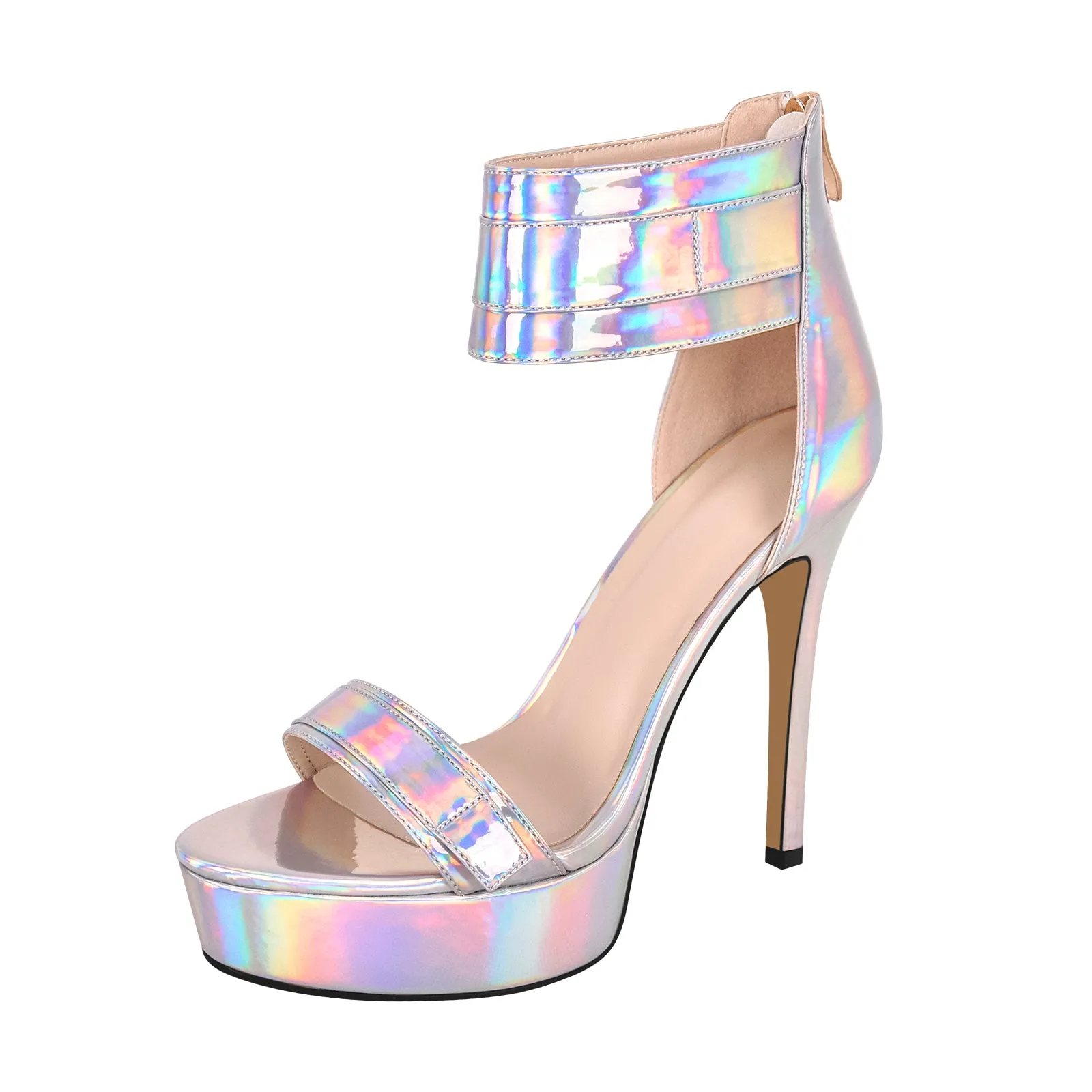 Platform Round Open Toe Holographic Ankle Strap Sandals sold by Onlymaker product image thumbnail 2