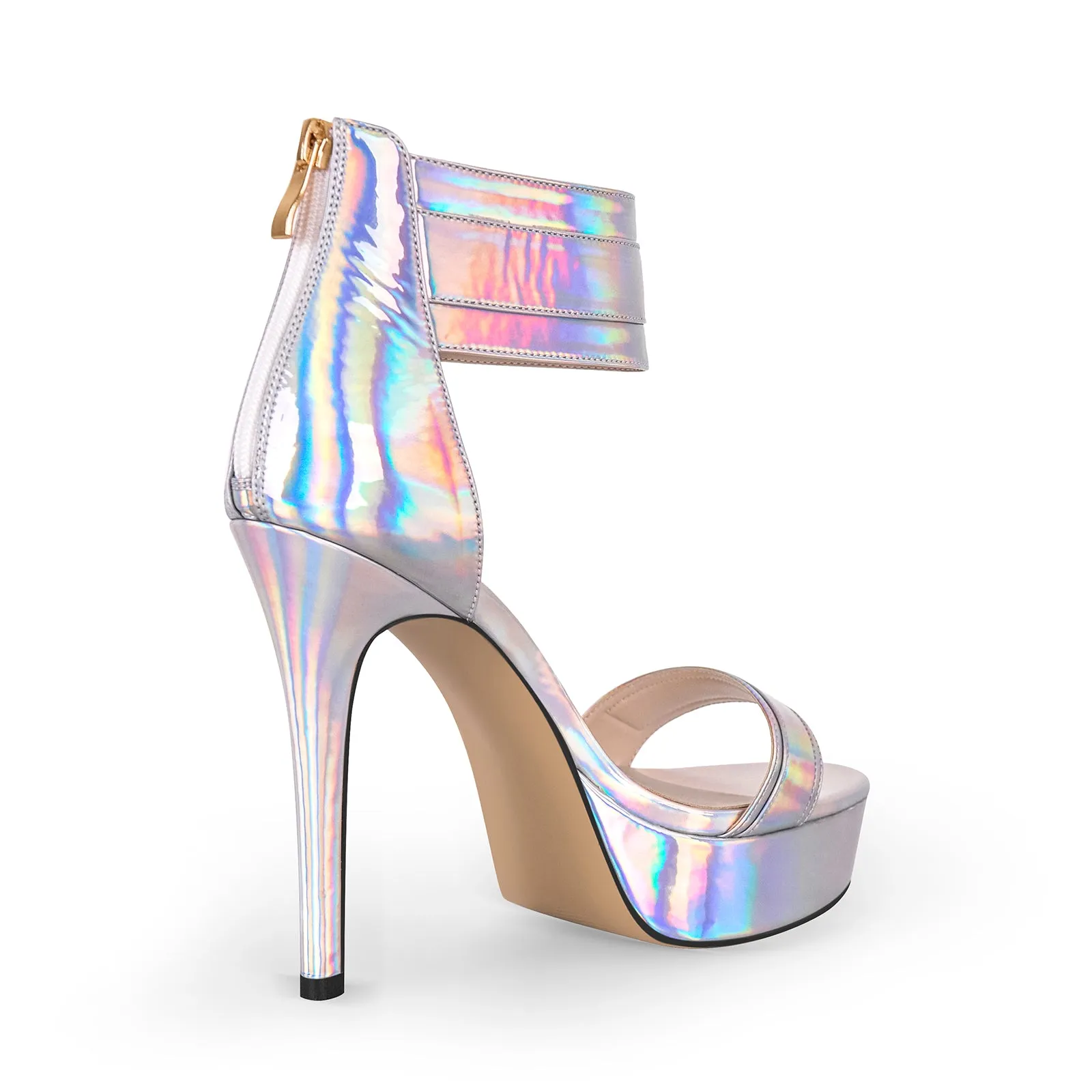 Platform Round Open Toe Holographic Ankle Strap Sandals sold by Onlymaker product image thumbnail 4