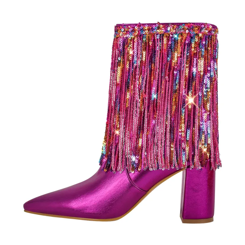 Sequins Pointed Toe Chunky Heel Ankle Boots sold by Onlymaker