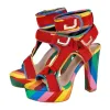 Canvas Rainbow Ankle Strap Chunky Heel Sandals sold by Onlymaker