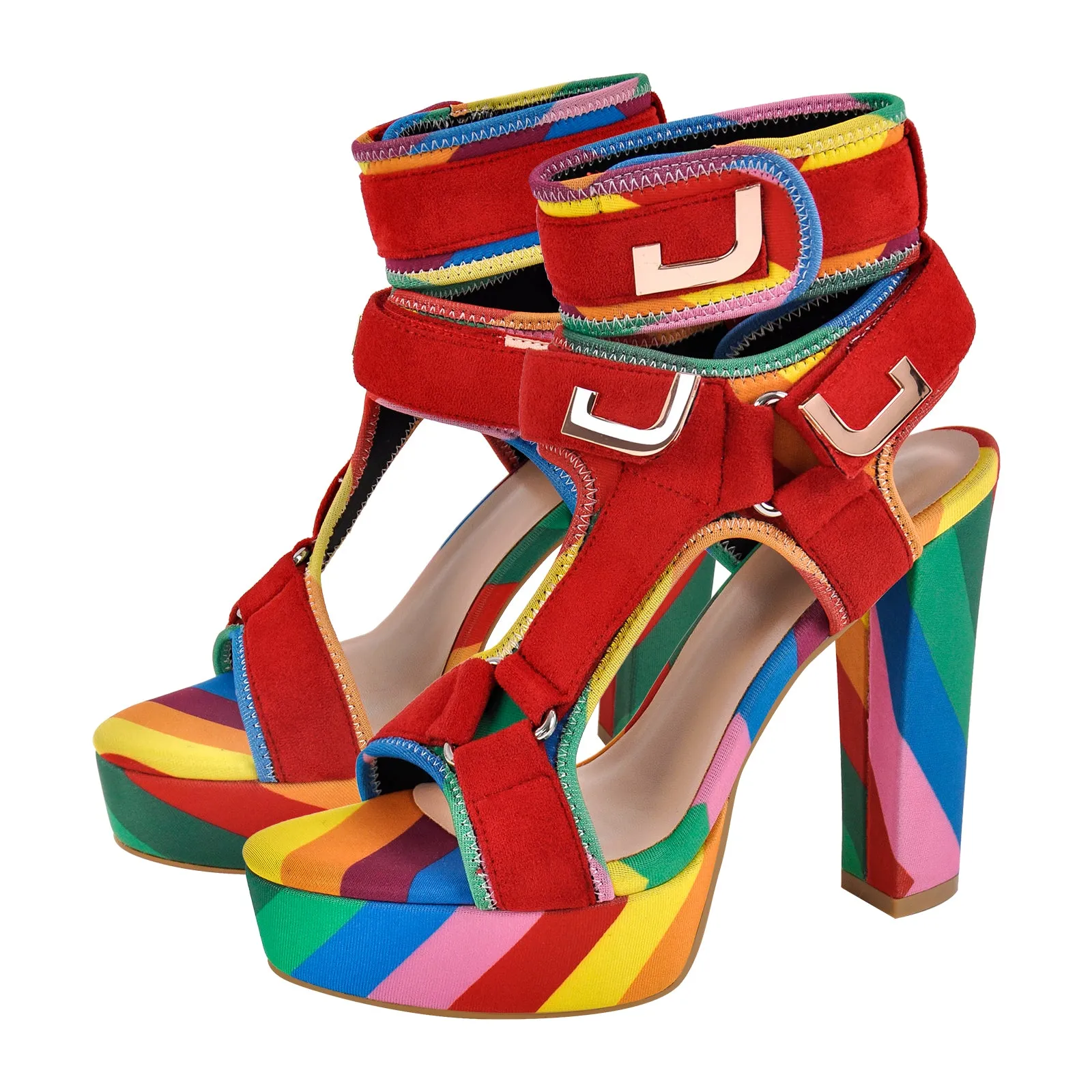 Canvas Rainbow Ankle Strap Chunky Heel Sandals sold by Onlymaker product image thumbnail 2