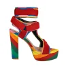 Canvas Rainbow Ankle Strap Chunky Heel Sandals sold by Onlymaker