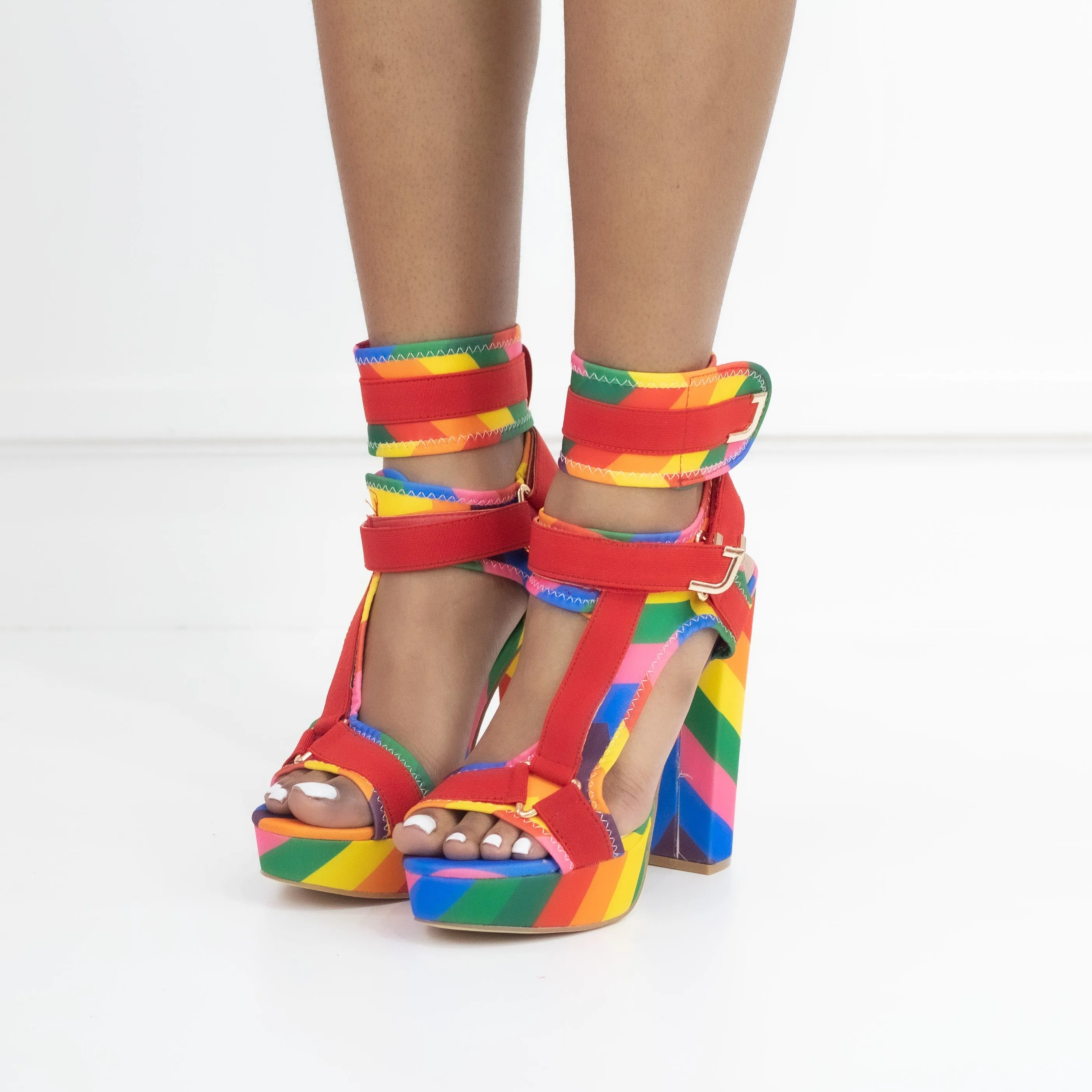 Canvas Rainbow Ankle Strap Chunky Heel Sandals sold by Onlymaker product image thumbnail 5