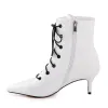 White Heeled Work Boots Kitten Heel Ankle Boots sold by Onlymaker