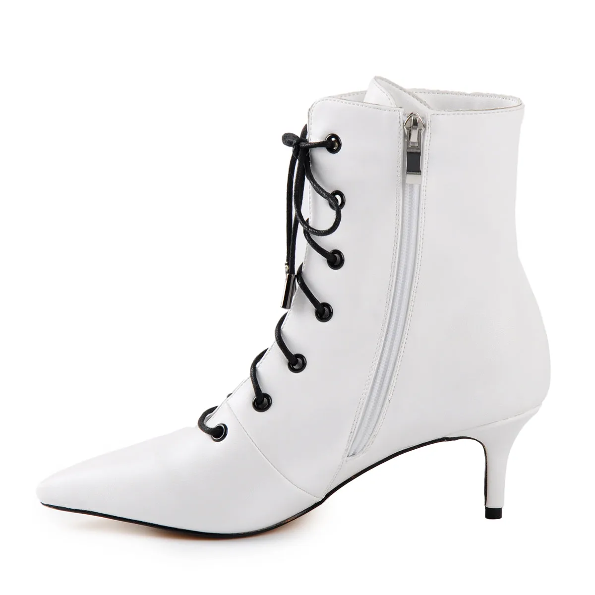 White Heeled Work Boots Kitten Heel Ankle Boots sold by Onlymaker product image thumbnail 4