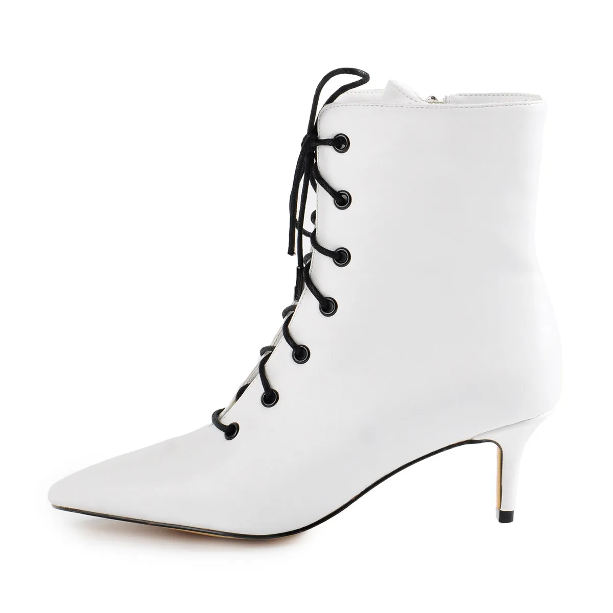 White Heeled Work Boots Kitten Heel Ankle Boots sold by Onlymaker
