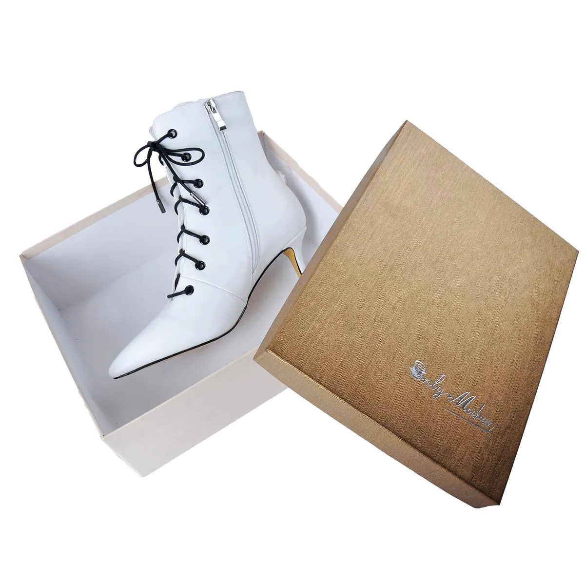 White Heeled Work Boots Kitten Heel Ankle Boots sold by Onlymaker product image thumbnail 5