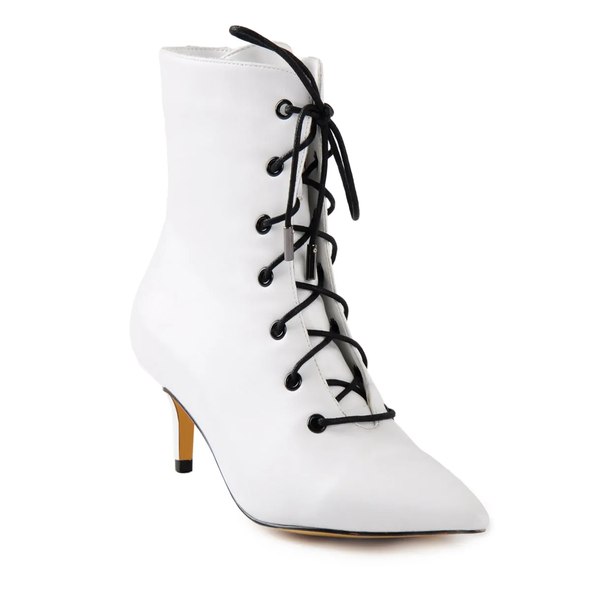 White Heeled Work Boots Kitten Heel Ankle Boots sold by Onlymaker product image thumbnail 2