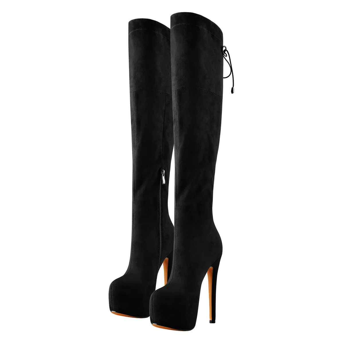 Black Suede Round Toe Platform Over The Knee Boots sold by Onlymaker product image thumbnail 2