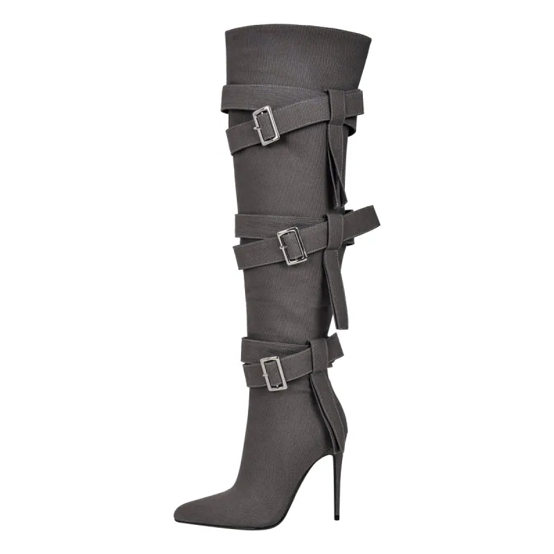Pointed Toe Buckle Strap Over The Knee Boots sold by Onlymaker