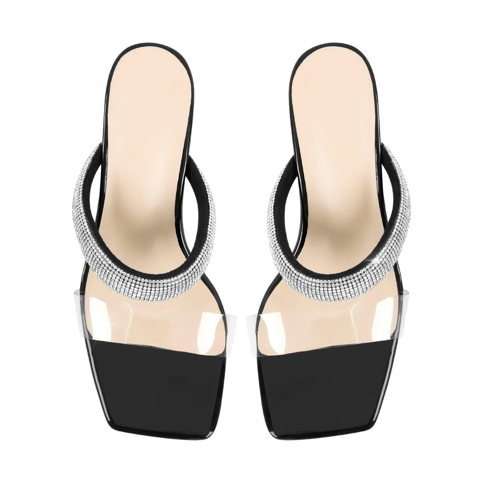 Clear Mid Block Heels Sliders Diamante Sandals sold by Onlymaker product image thumbnail 4