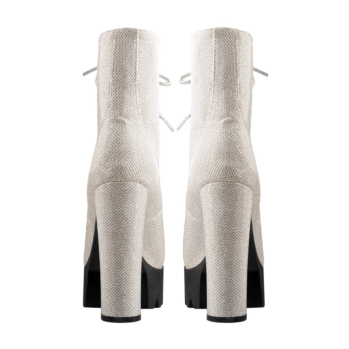 Round Toe Platform Lace Up Boots Silver Mesh Chunky Heels Ankle Booties sold by Onlymaker product image thumbnail 3